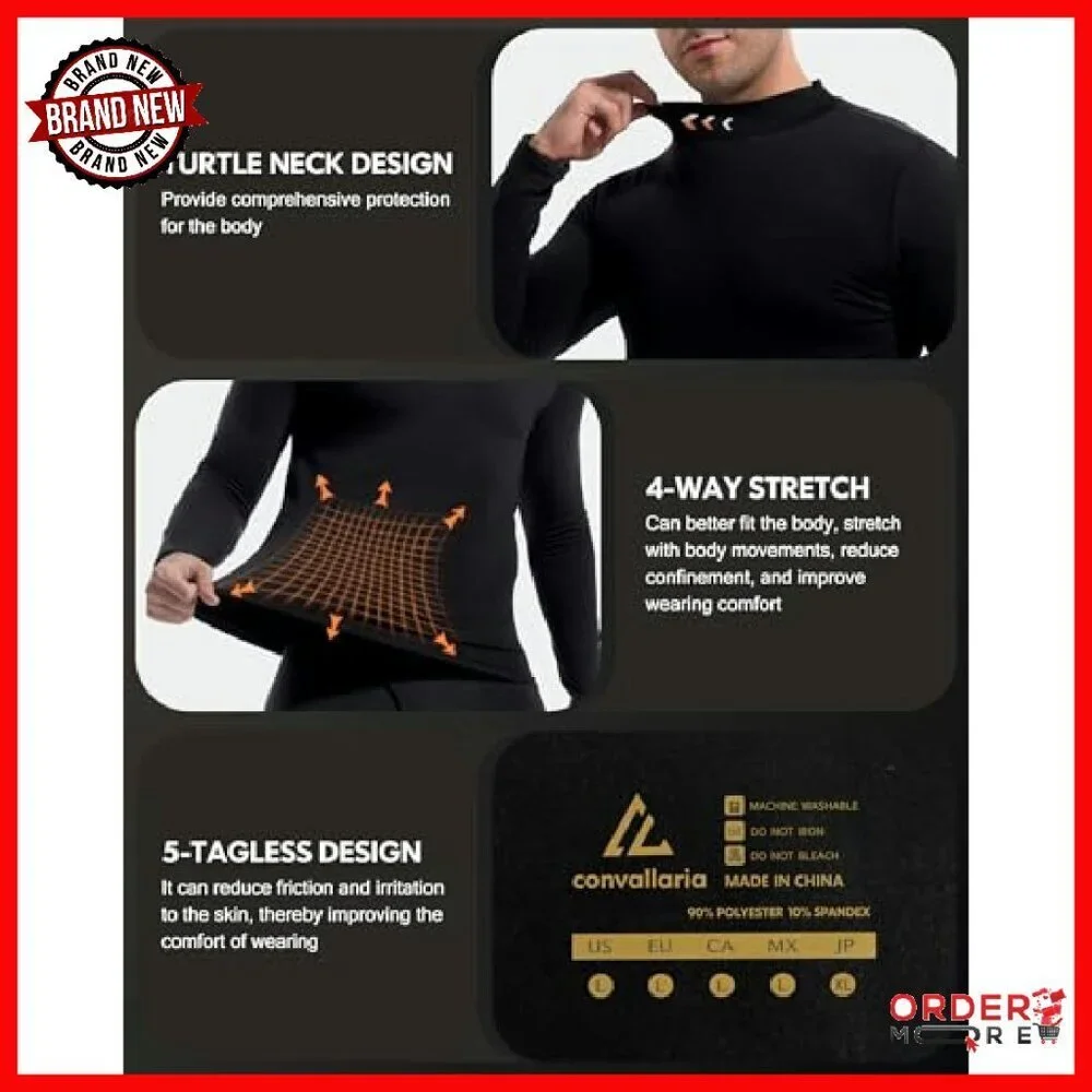 Men's Thermal Fleece Lined Long Sleeve Turtleneck Base Layer Top